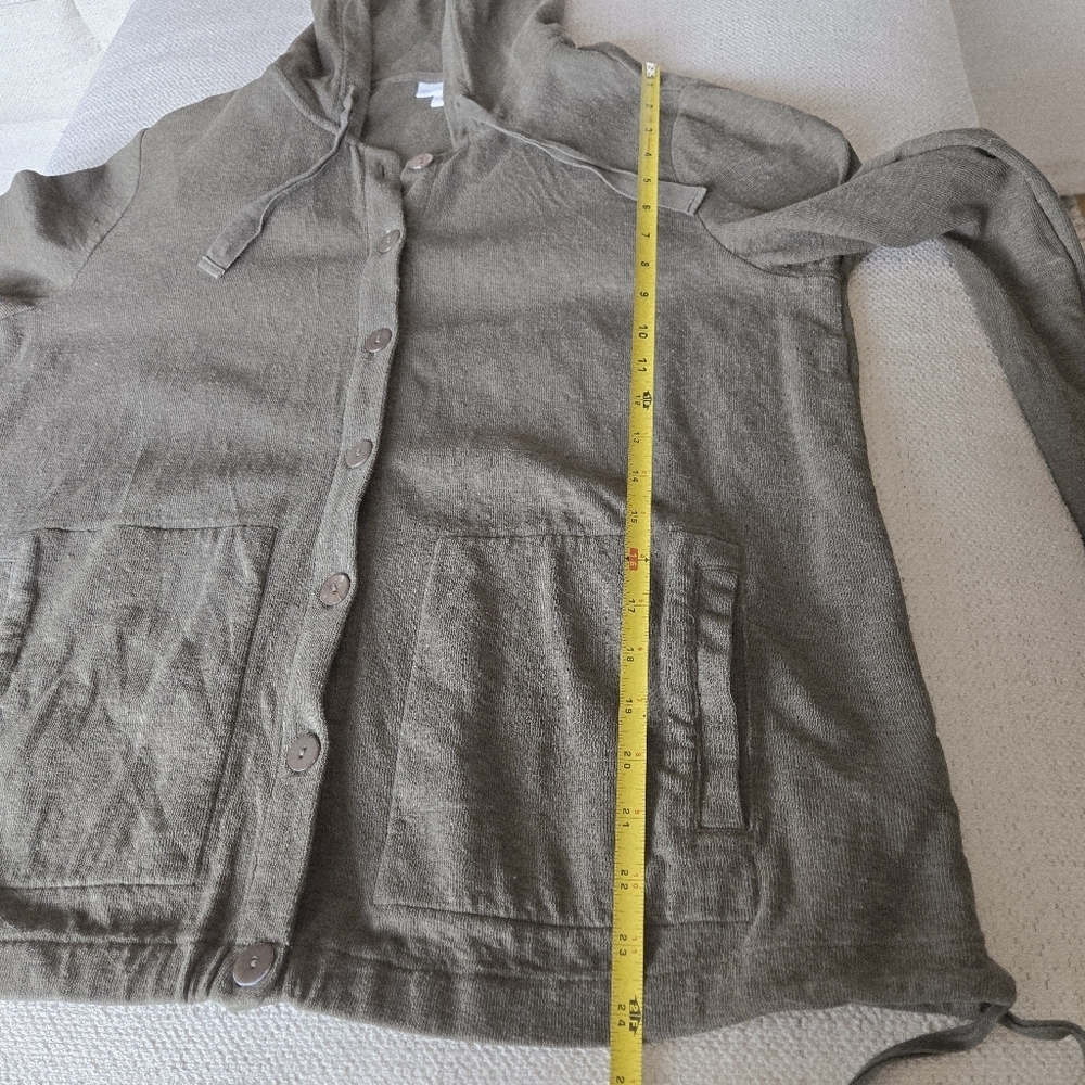 J. Jill Olive Cotton Linen Blend Button Front Hooded Knit Jacket Women M Cottage - Picture 9 of 14